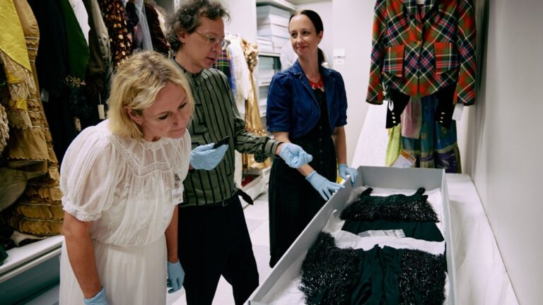 Fashion Statements contributors Sue Stemp and Mark Palmen with curator Christina Frank in the ASU FIDM Museum Archive.jpg